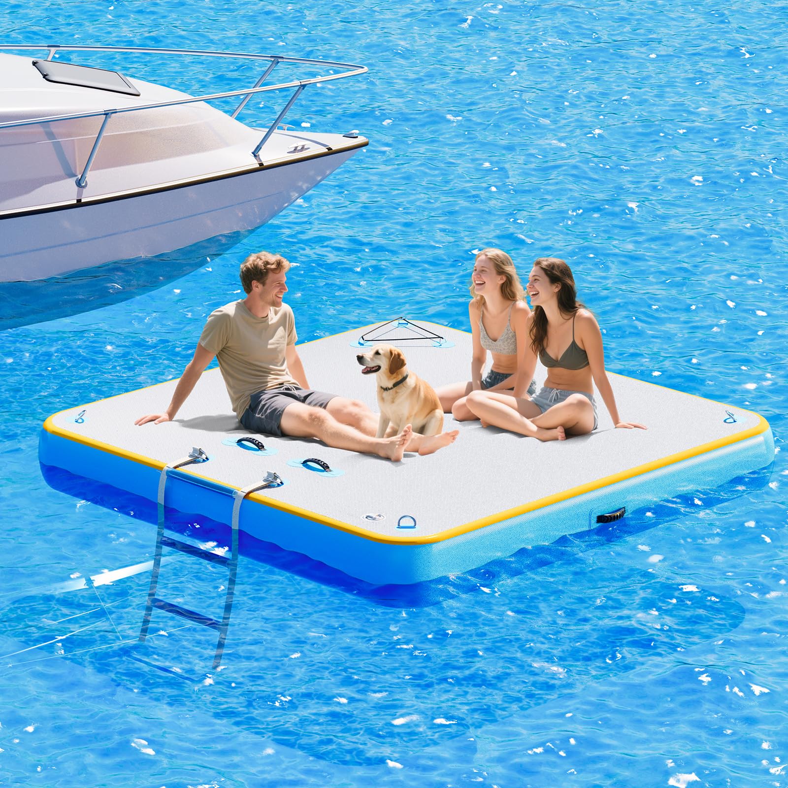 SPECRAFT 6x6 ft Inflatable Floating Dock with Non-Slip Surface, Detachable Ladder, Multi-Person Swim Platform for Pool, Beach, O