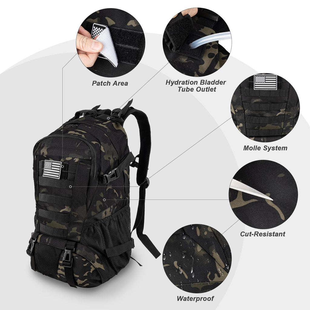 Jueachy Tactical Backpack For Men Hiking Day Pack Molle Military Rucksack Waterproof 30L Edc Bag With Usa Flag Patch Black Cp St
