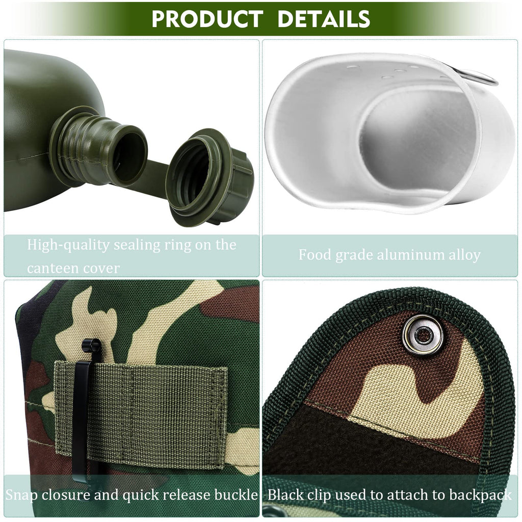 1 Quart Canteen Kit Portable Canteen Hydration Canteens Water Bottle With Reinforced Nylon Bottle Pouch Cover Bag,Aluminum Cup A