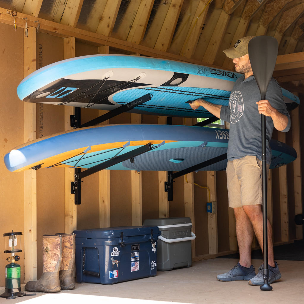 Storeyourboard Standup Paddleboard And Surfboard Storage Rack, 2 Sup Adjustable Wall Mount System, Heavy Duty Holds 200 Lbs