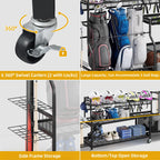 DWVO Sports Equipment Organizer, 3 Golf Bags Storage Stand with Wheels, Sport Gear Accessories Rack and Ball Organizer Bin for G