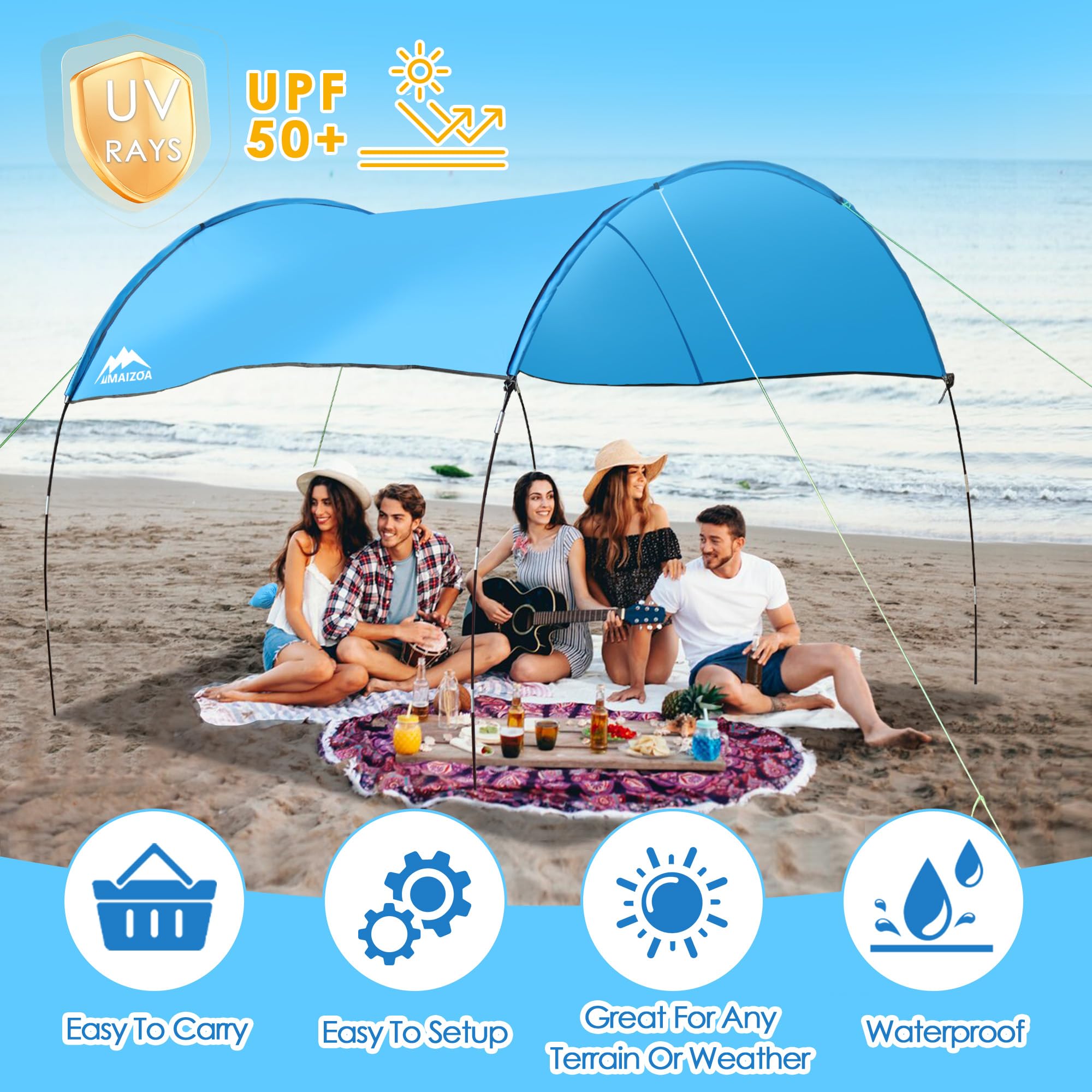 Maizoa 10 '*8.8 '*7.2 ' Beach Shade Tent, Enlarged Size, With Upf50+ Protection, Windproof And Waterproof, Suitable For Beach, L