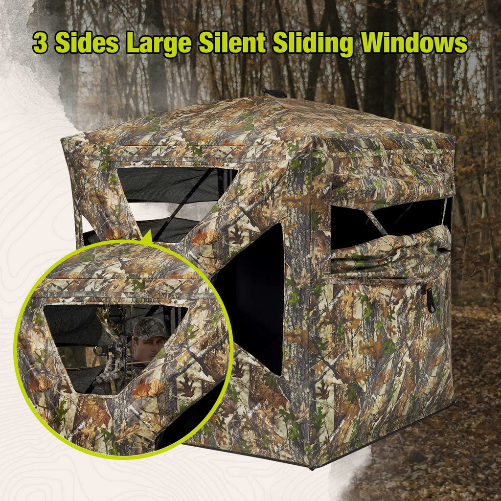 Tidewe Hunting Blind 270See Through With Silent Magnetic Door & Sliding Windows, 2-3 Person Pop Up Ground Blind With Carrying Ba