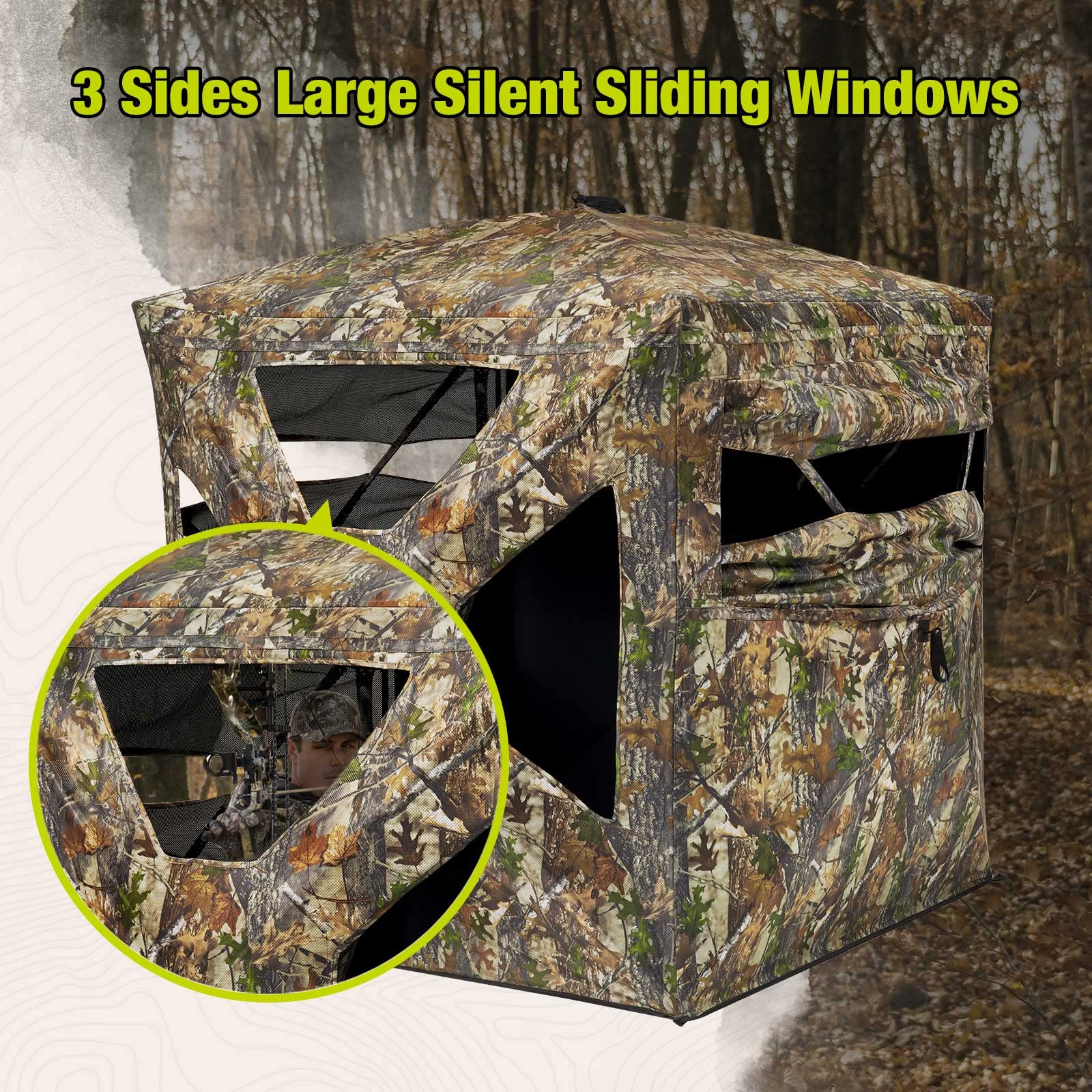Tidewe Hunting Blind 270See Through With Silent Magnetic Door & Sliding Windows, 2-3 Person Pop Up Ground Blind With Carrying Ba