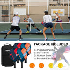 Beives Pickleball Paddles Set Of 4 Pickleball Set Pickle Ball Raquette, 4 Pickleball Rackets With 4 Balls And Portable Carry Bag