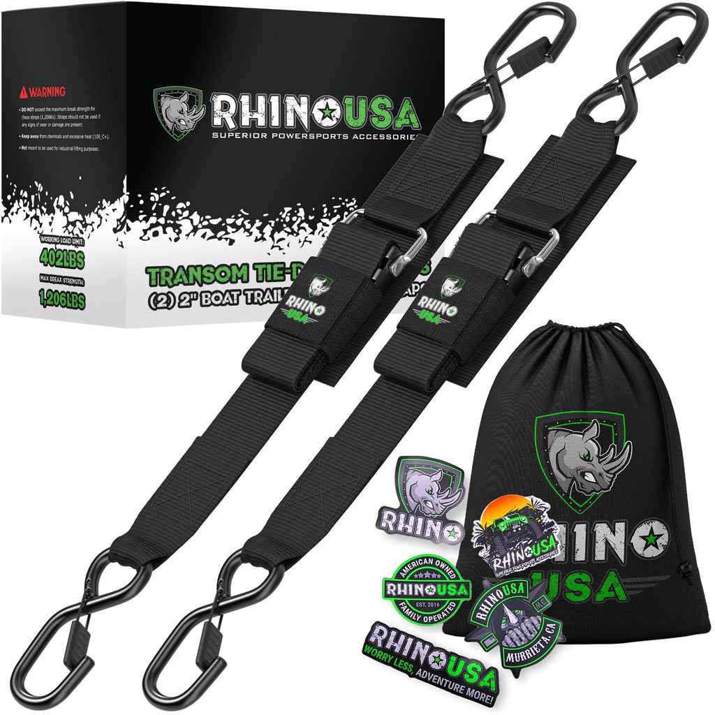 Rhino Usa Boat Trailer Transom Straps (2Pk)- Heavy Duty 2 Inch X 48 Inch Adjustable Straps For Trailering - Ultimate Marine Tie 