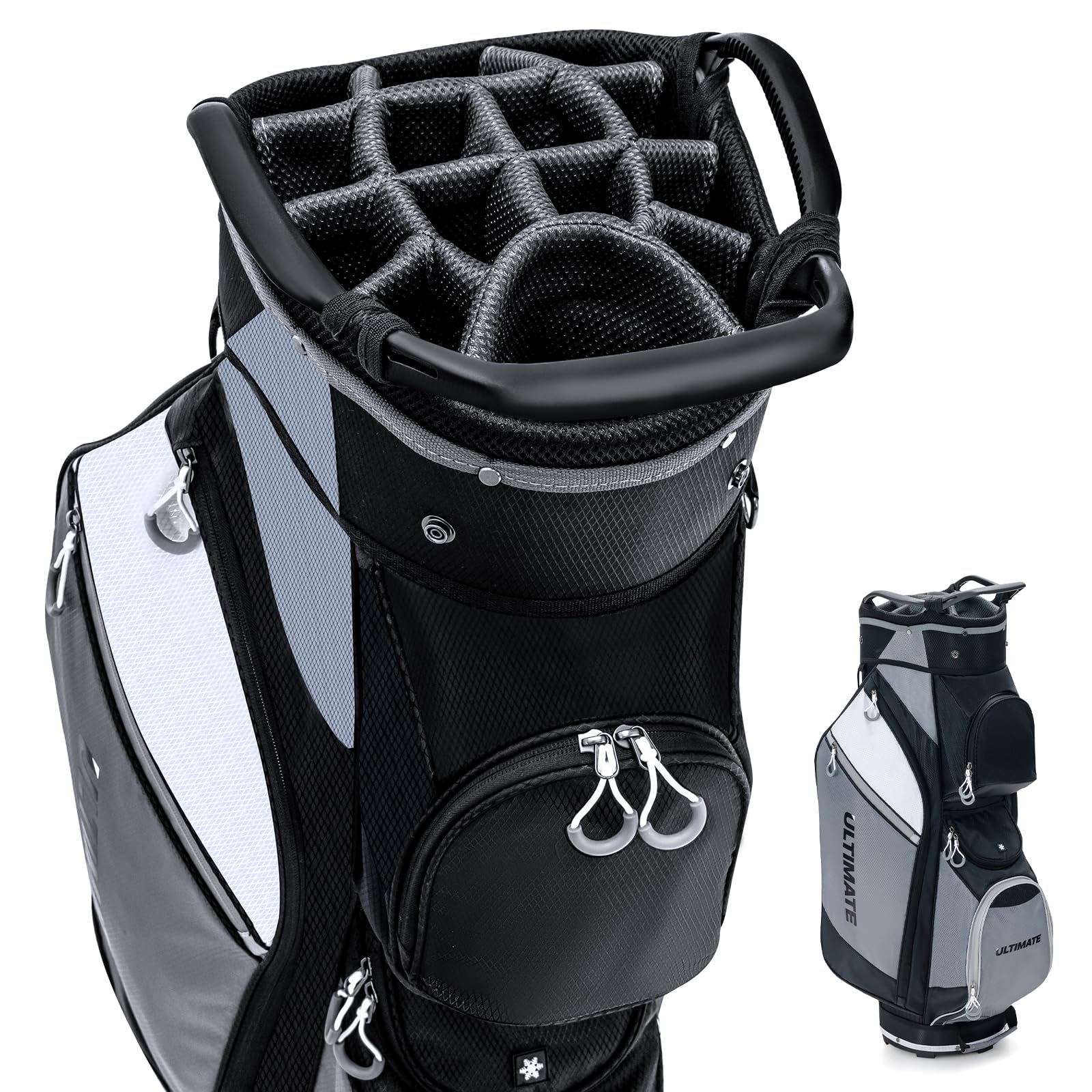 Goplus Golf Cart Bag with 14 Top Dividers, Golf Club Bag with 7 Zipped Pockets, Cooler Bag, Rain Hood, Detachable Shoulder Strap