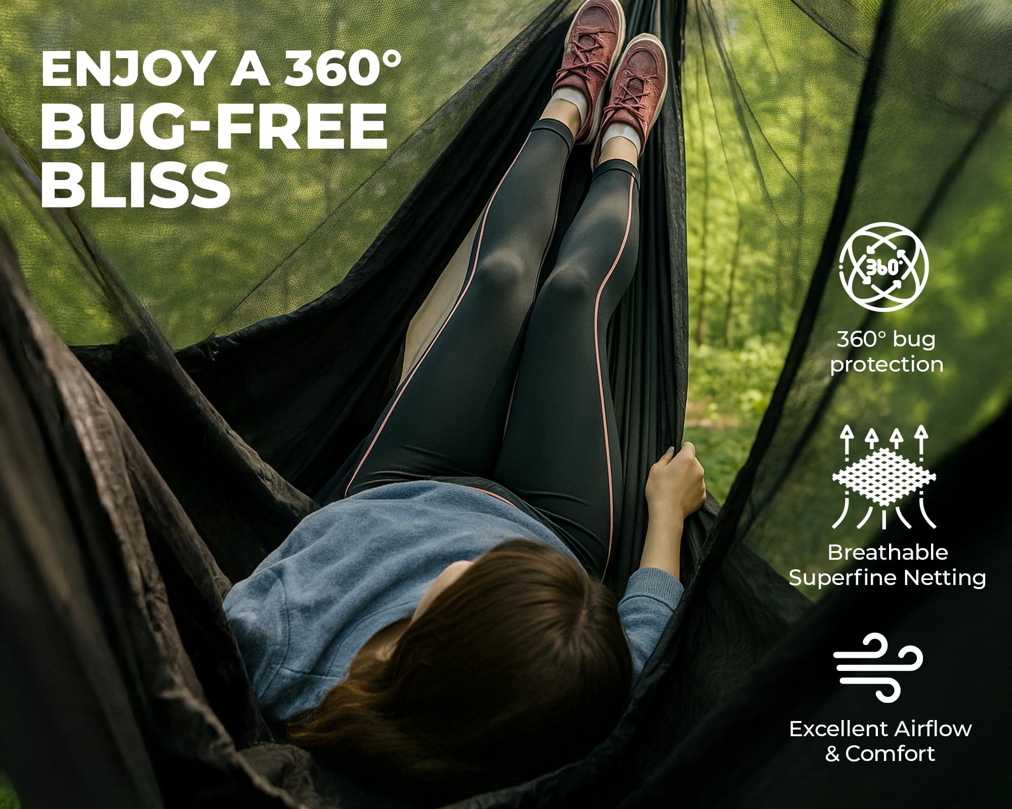 Foxelli Xl Hammock Net - 12Ft Net For Hammocks, Lightweight Portable Hammock Netting, Fast And Easy Set Up, Fits All Camping Ham