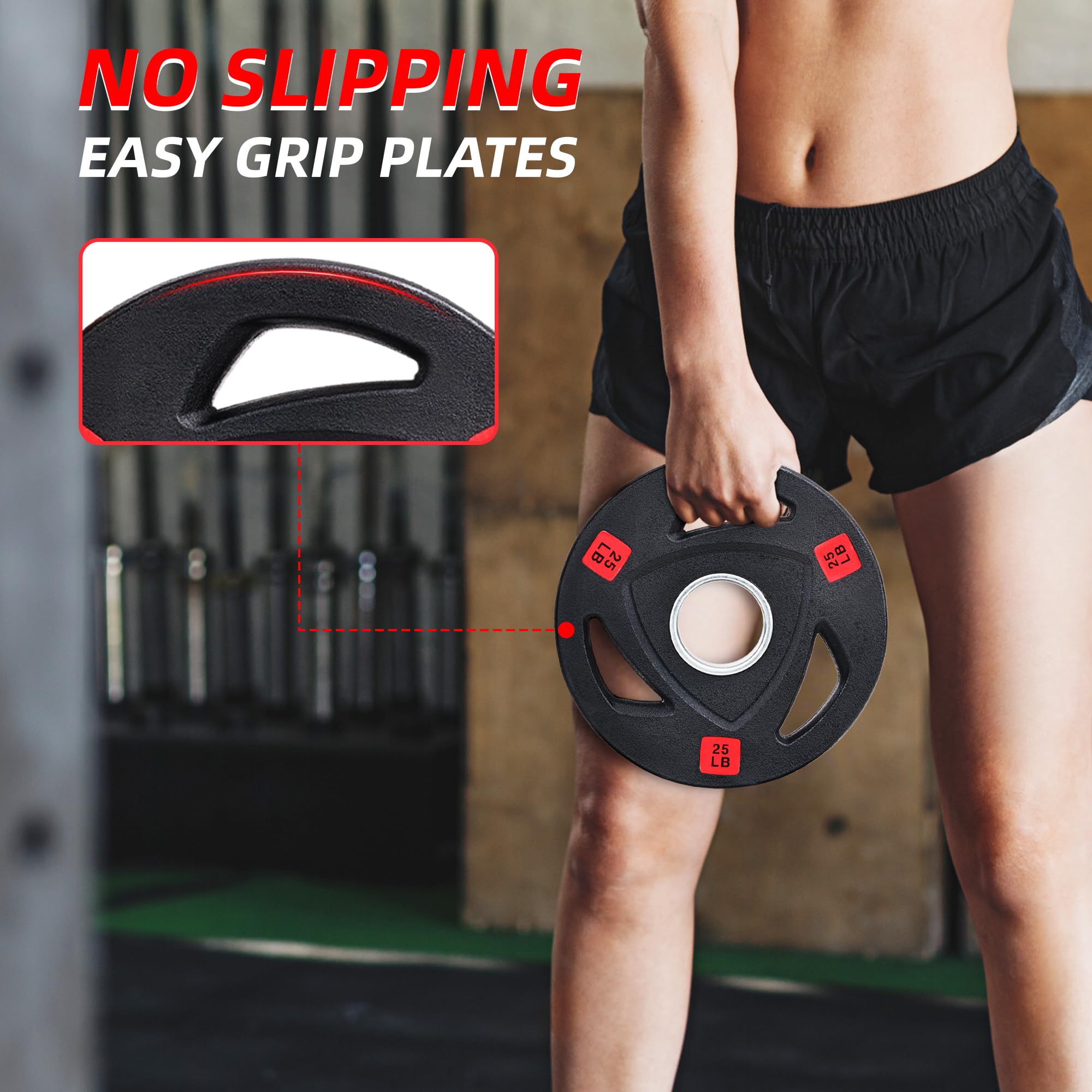 Fitvids Olympic Cast Iron 2-Inch Weight Plate for Strength Training & Weightlifting, Rubber Coate Style, 25lbs, Pair