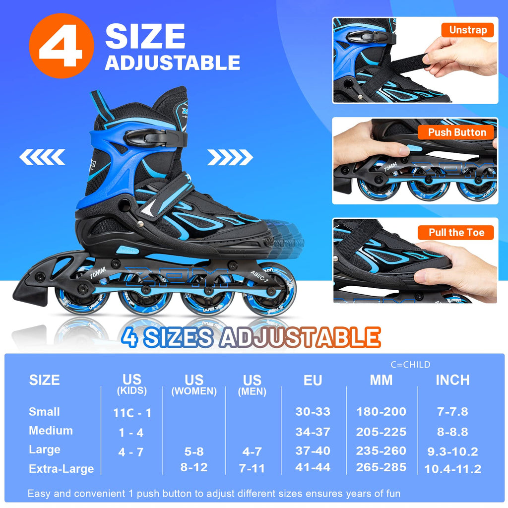 2PM SPORTS Vinal Inline Skates for Men with Light up Wheels Beginner Skates Fun Illuminating Outdoor Roller Skates for Kids and