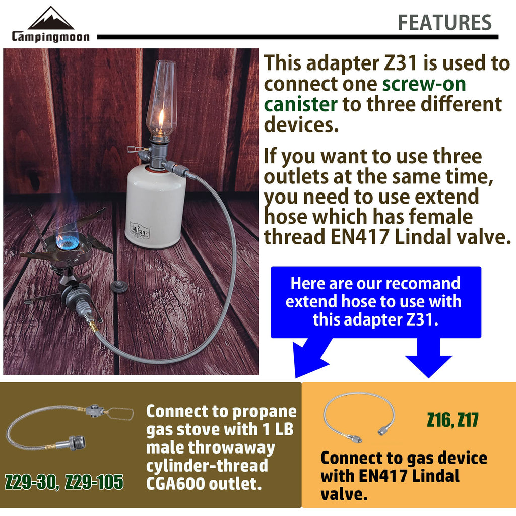 Campingmoon 3 Outlet Camping Stove Adapter For En417 Lindal Valve Canister Device Z31