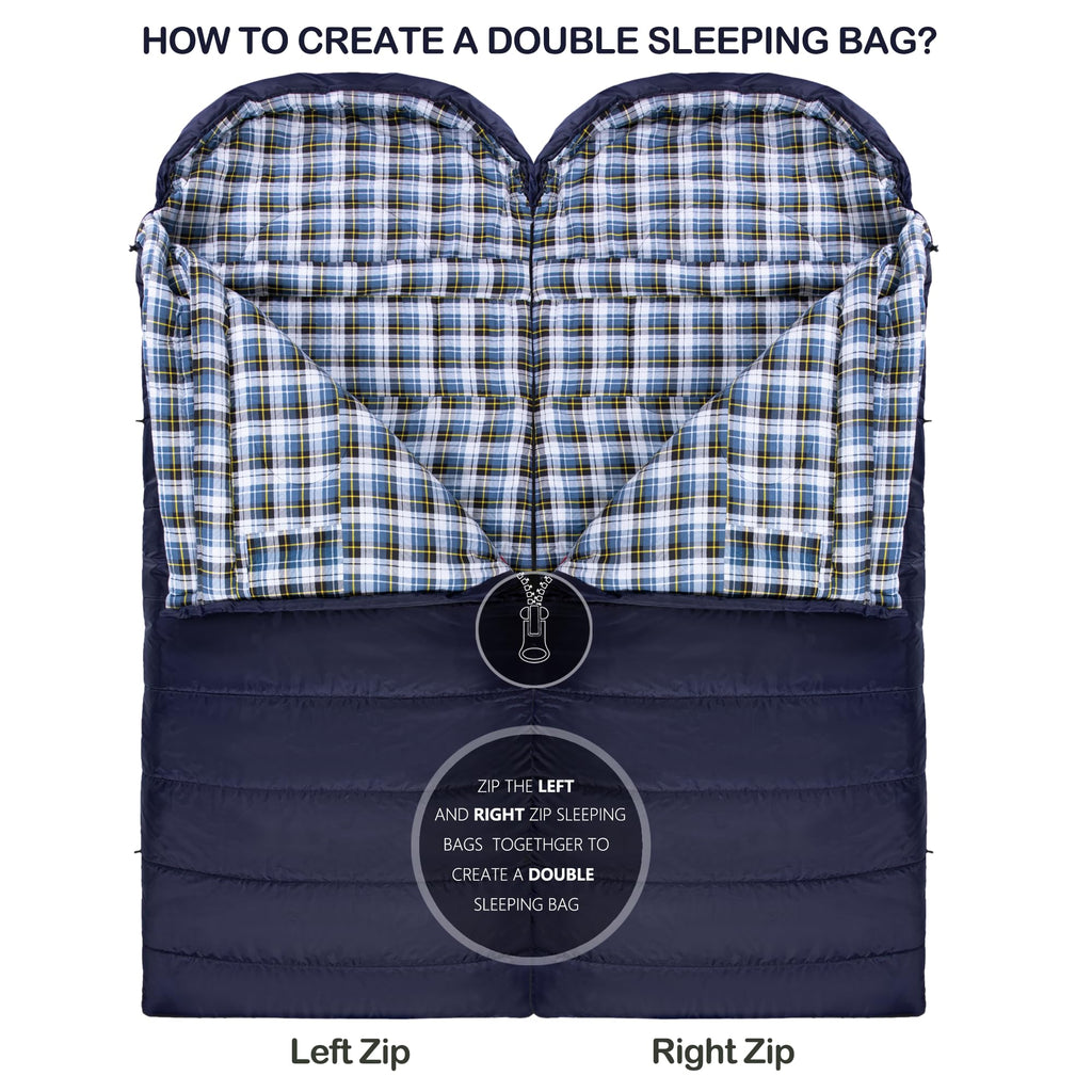 HiZYNICE Sleeping Bags for Adults Large Wide Cold Weather 0 Degree XL XXL Plus Size Oversized,Navy Blue Right Zip