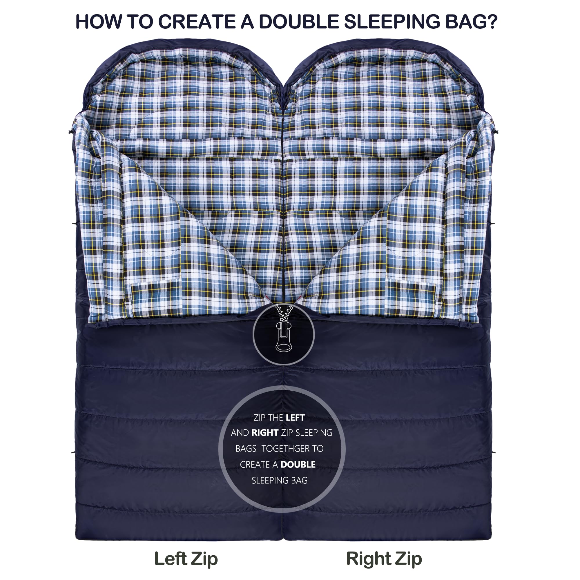 HiZYNICE Sleeping Bags for Adults Large Wide Cold Weather 20 Degree XL XXL Plus Size Oversized,Navy Blue Left Zip