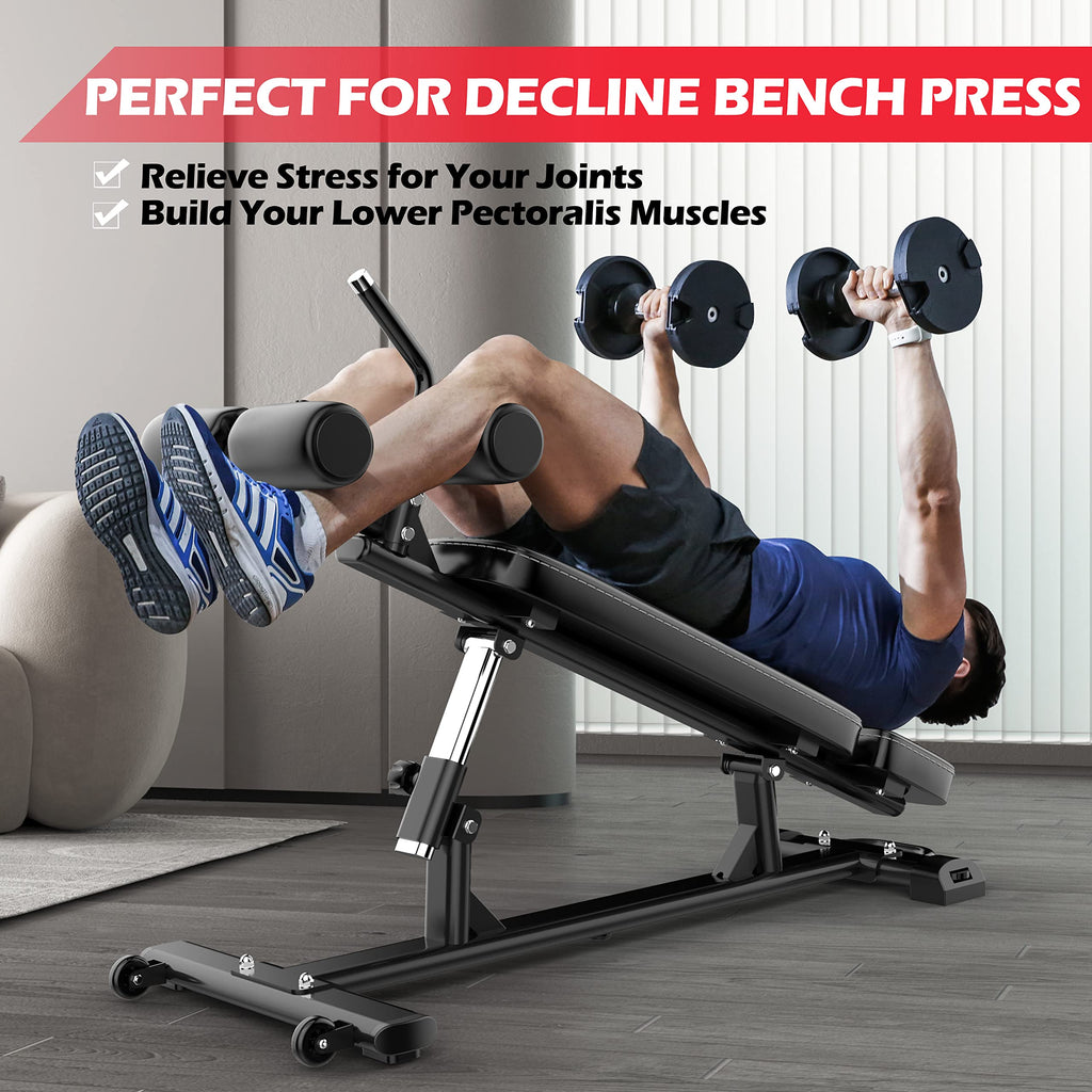 Finer Form Semi-Commercial Sit-Up Bench For Core Workouts And Decline Bench Press. Adjustable Weight Bench With Reverse Crunch H
