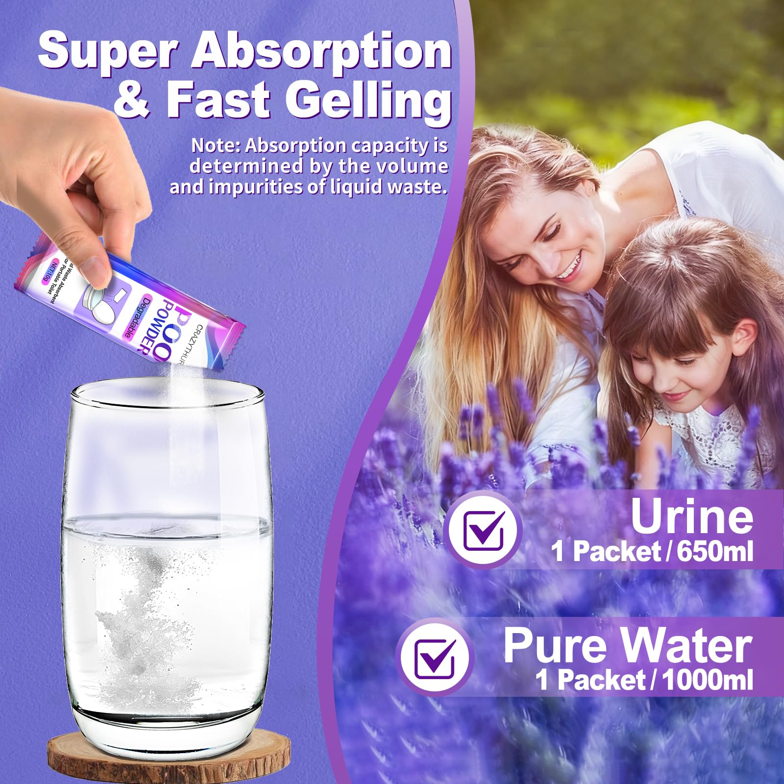 CRAZYTHUR 50PCS Poo Gel and Portable Toilet Gel with Lavender Scent, Camping Toilet Gels, Porta Potty Chemicals, Portable Toilet