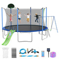 Lyromix 14FT Trampoline with Slide and Swings, Large Outdoor Trampoline with Basketball Hoop, Ladder, Light and Net, Capacity fo