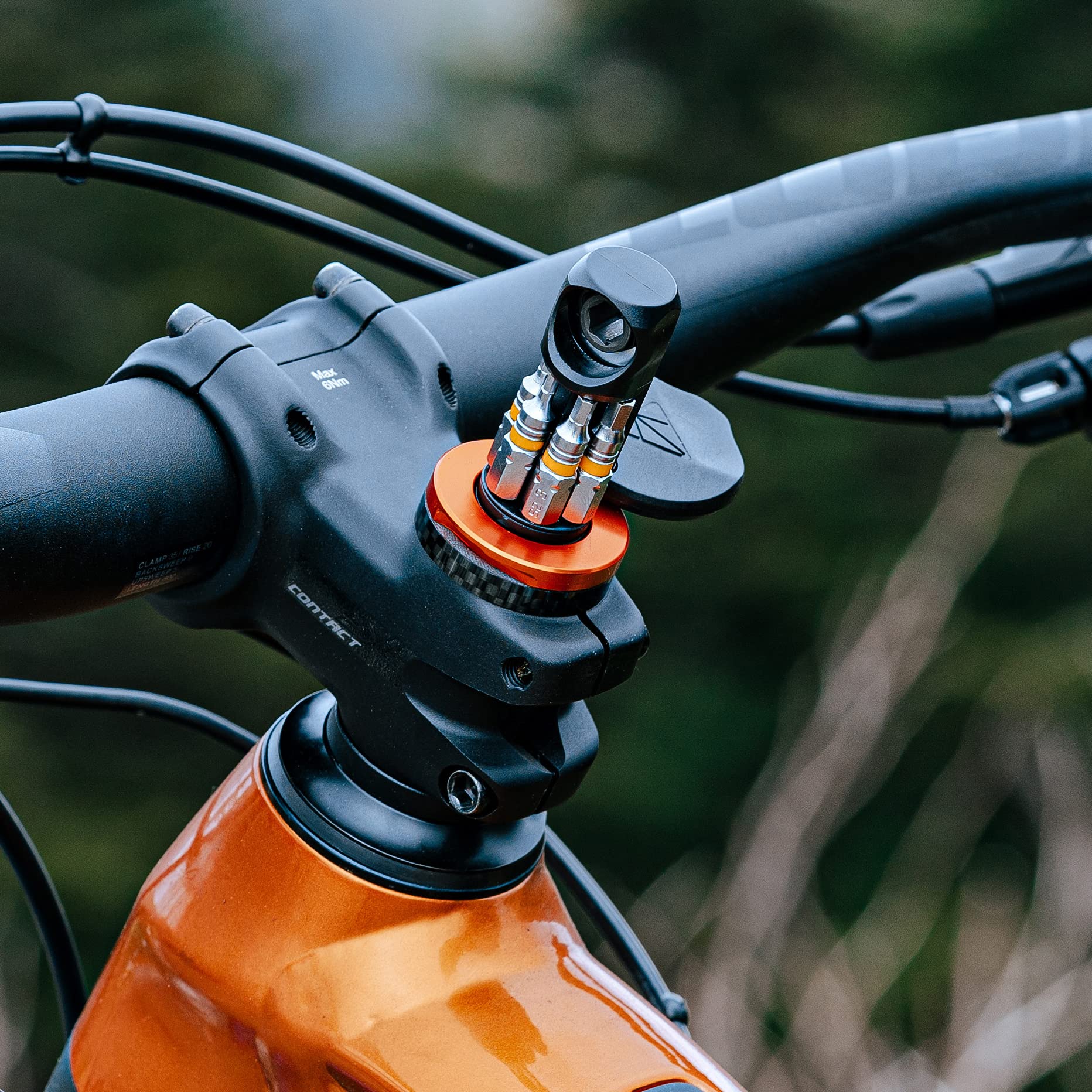 Granite Stash Rt Ratchet Bike Multitool With 9 Bits Stored Inside Tapered Fork Steerer - Spring Loaded Tool Holder For Easy Acce