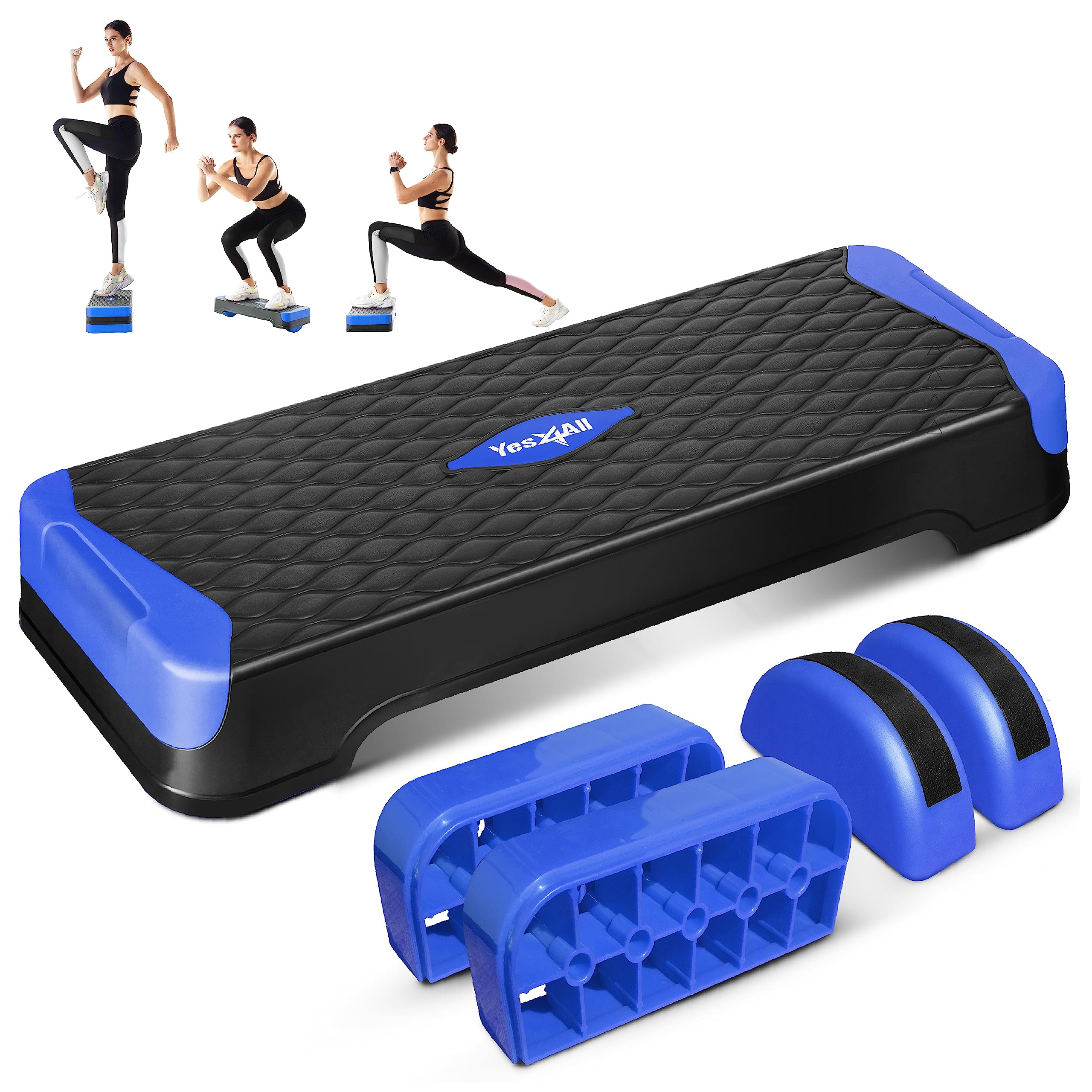 Yes4All 2-In-1 Adjustable Aerobic Stepper With Extra Half Round Legs For Home Workout, Step Exercise & Balance Training - Dark B