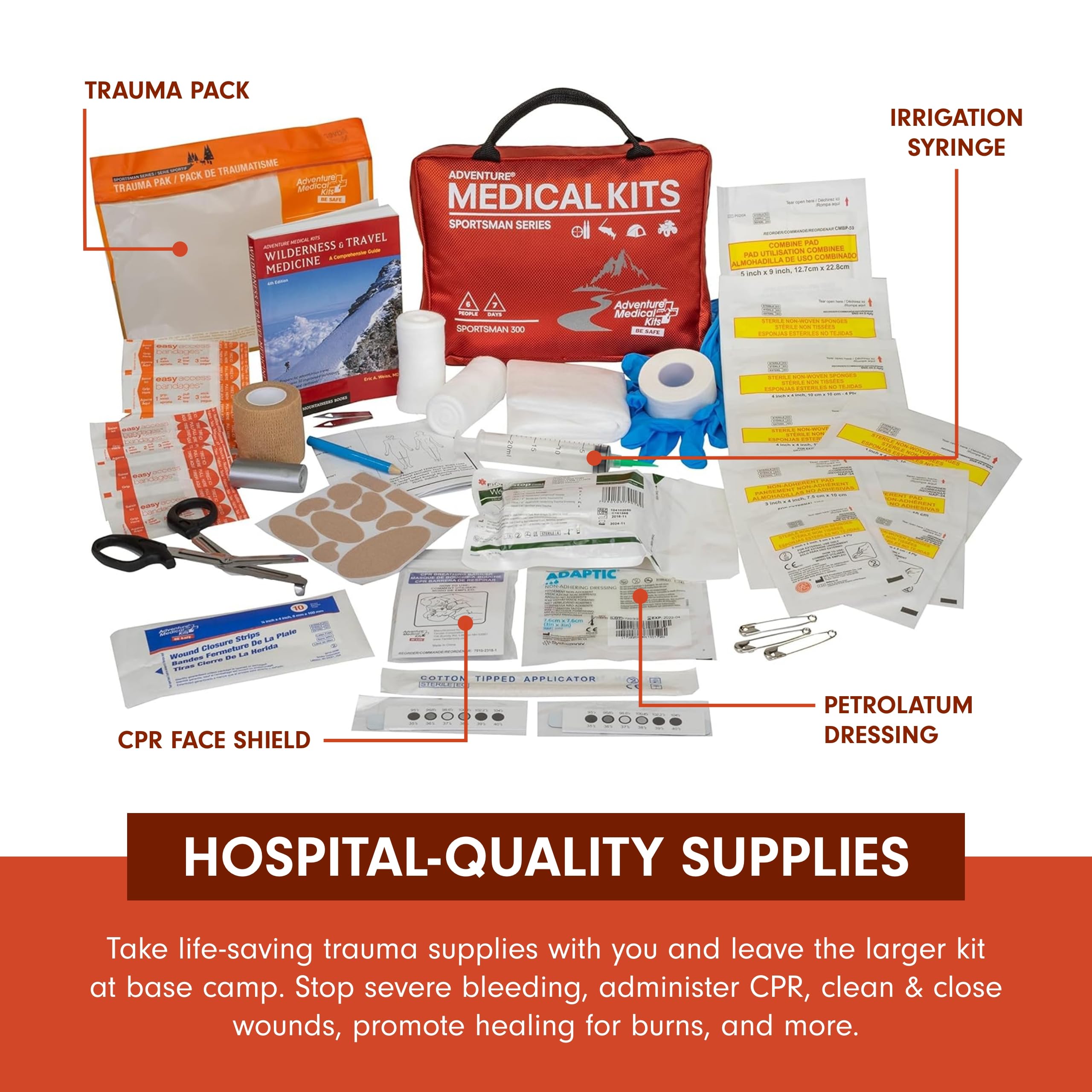 Adventure Medical Kits Sportsman Series Medical Kit - 300 - First Aid Kit For Camping, Hiking, Hunting & More - For 6 People For