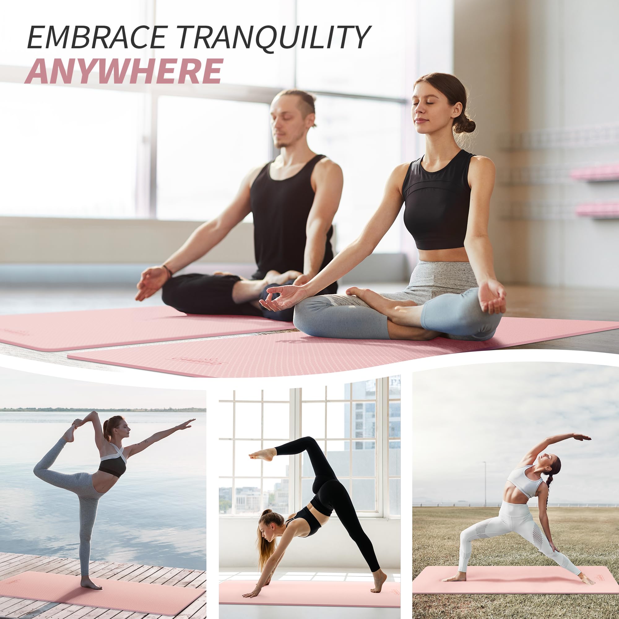 Cambivo Yoga Mat For Women Men Kids, 72'' X 24'' X 6Mm Extra Thick Tpe Yoga Mat Non Slip, Workout Mat With Carrying Strap For Yo