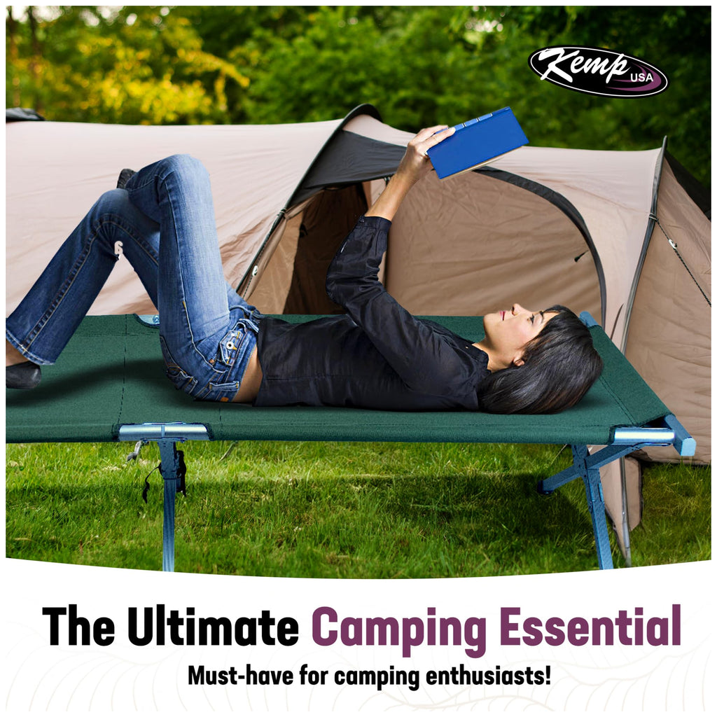 Kemp Usa Green Multipurpose Aluminum Camping & Military Portable Folding Cot, Extremely Lightweight & Durable