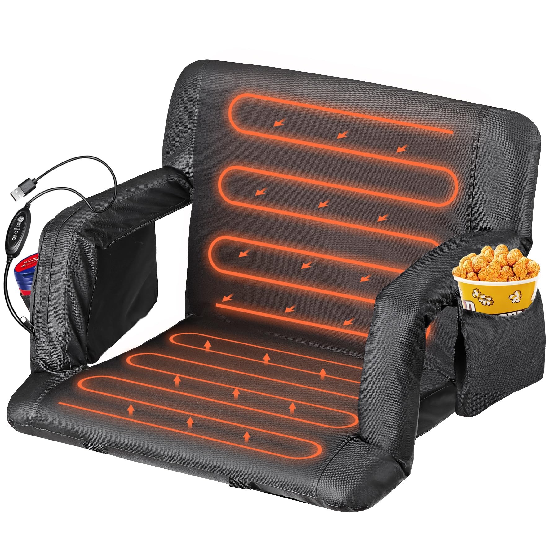 ZENY Heated Stadium Seat for Bleacher with Bakc Support, 25 Inch Bleacher Chairs with Back and Cushion, Armrests (1)