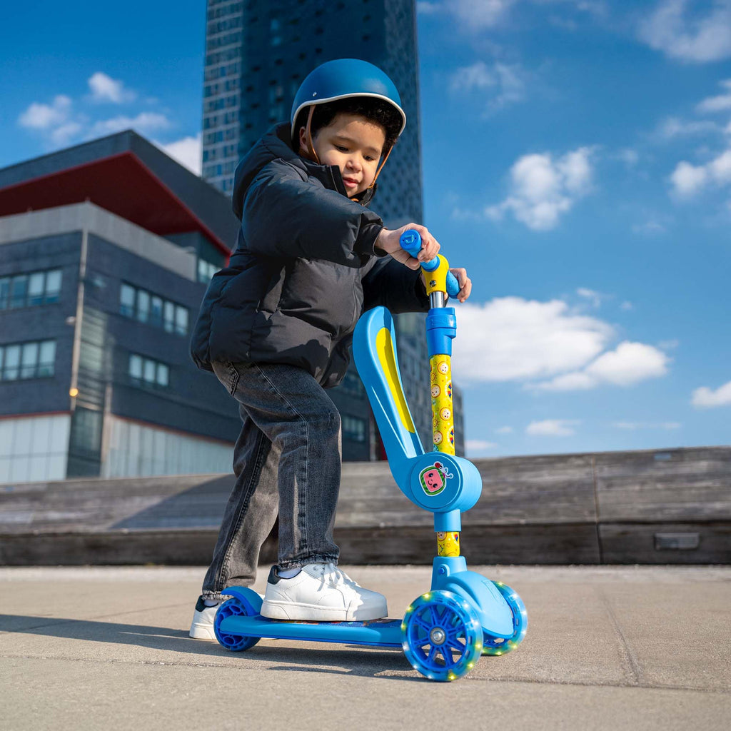 Jetson Cocomelon 2-in-1 3-Wheel Kick Scooter, Foldable and Detachable Seat, Seat Supports Weight Up to 55 lbs, Scooter: Up to 90