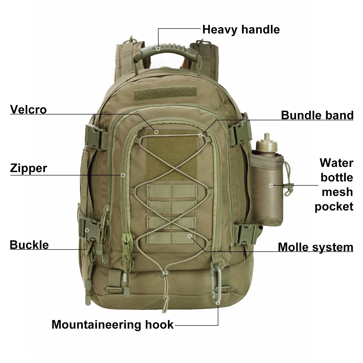 Zseararmy Large Tactical Backpack For Men Military Backpack With Diy System For Travel, Work,Camping,Hunting,Hiking,Sports (Gree