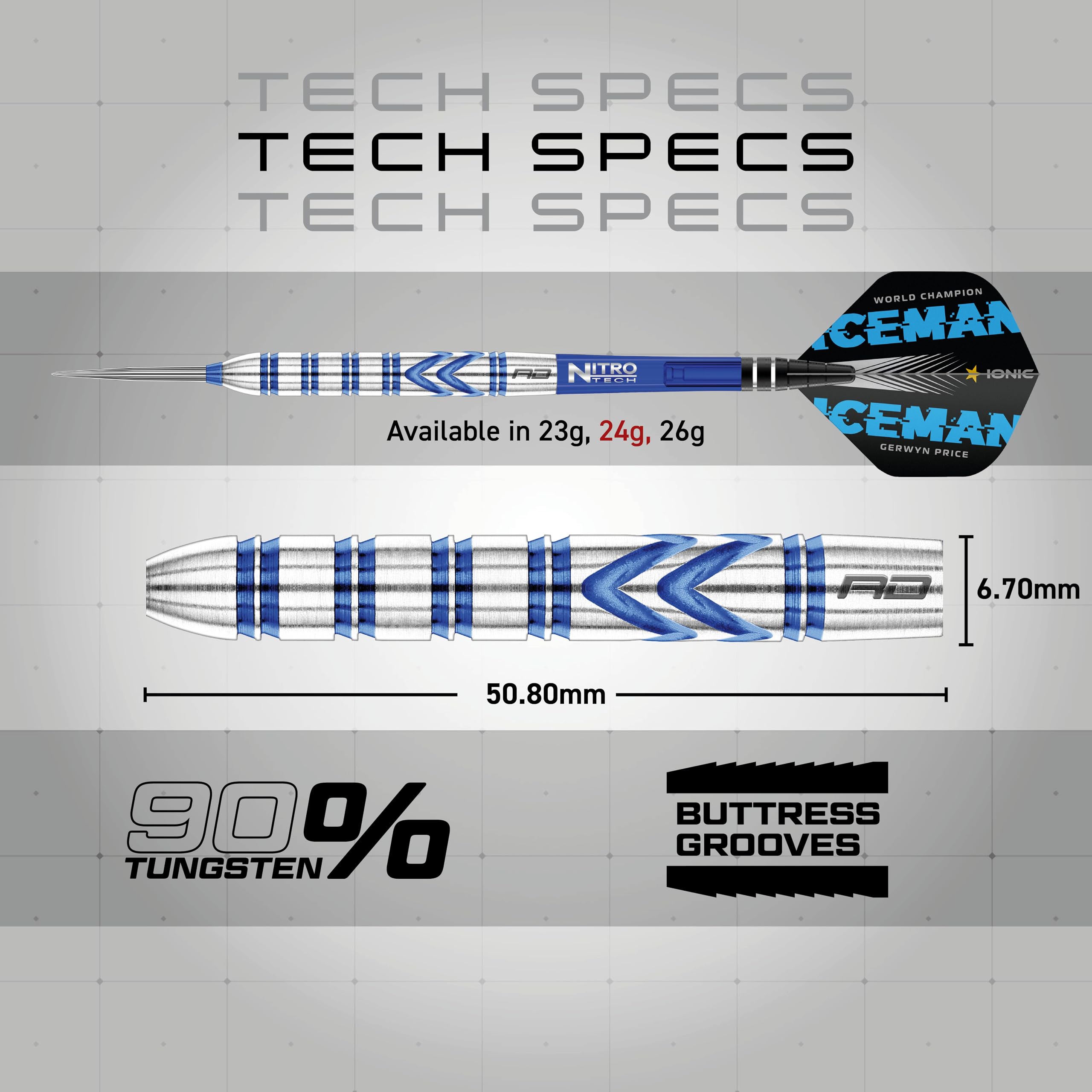 Red Dragon Gerwyn Price 24 Gram - Tungsten Steel Darts Set With Flights And Stems