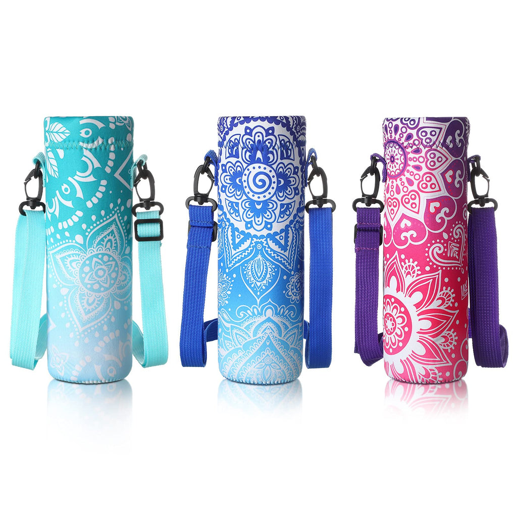Chengu 3 Pack 25 Oz Neoprene Water Bottle Carrier Bag With Adjustable Shoulder Strap Water Bottle Holders For Adults Sports Gym