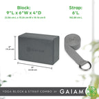Gaiam Yoga Block & Yoga Strap Combo Set - Yoga Block With Strap, Pilates & Yoga Props To Help Extend & Deepen Stretches, Yoga Ki