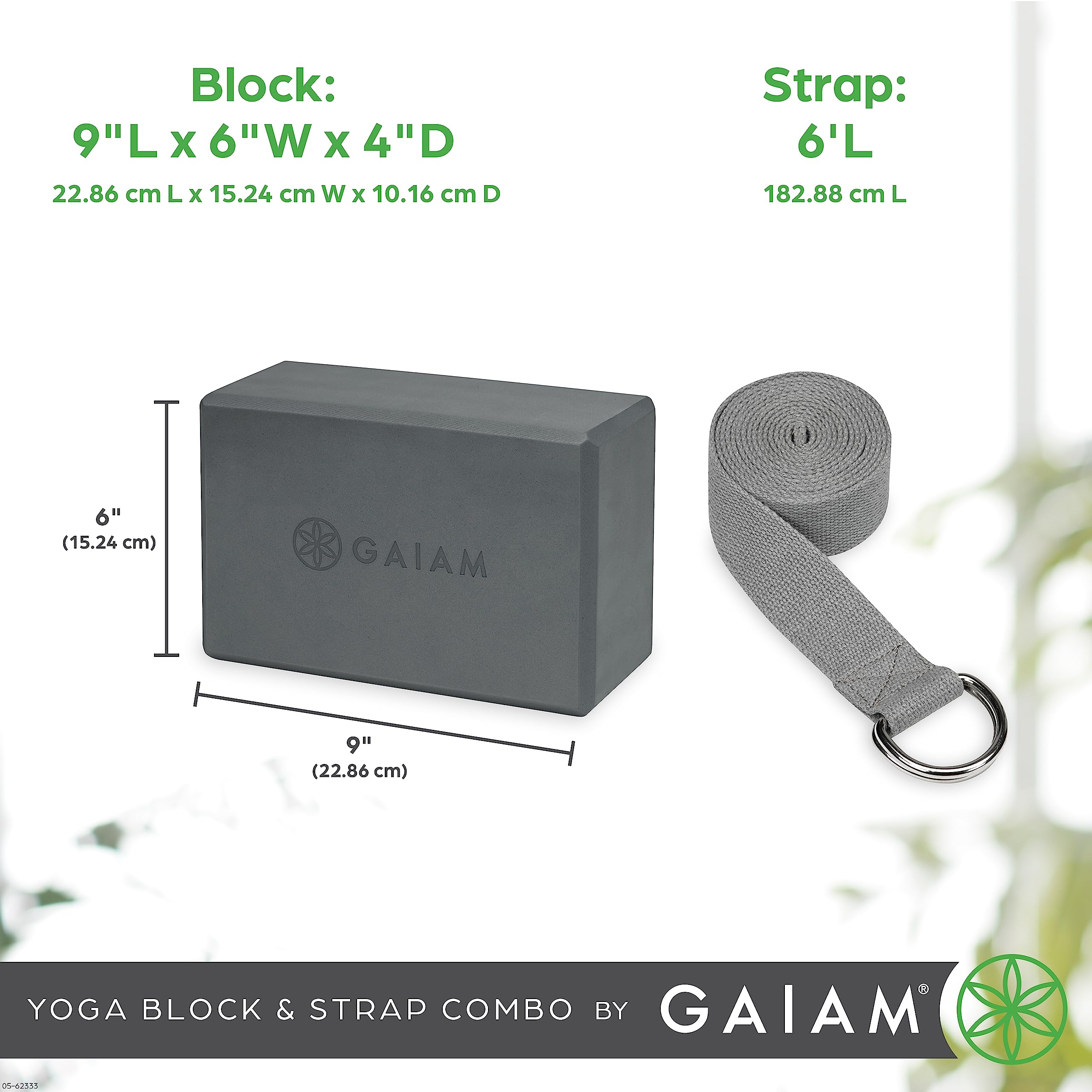 Gaiam Yoga Block & Yoga Strap Combo Set - Yoga Block With Strap, Pilates & Yoga Props To Help Extend & Deepen Stretches, Yoga Ki
