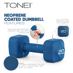 Tone Fitness 20 lb Neoprene Dumbbell Pair for Home Workouts - Non-Slip Design - Orange