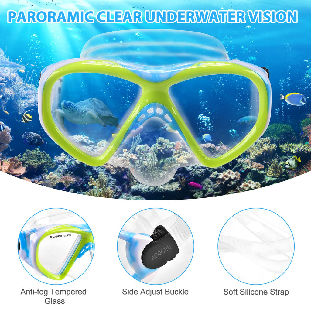 Kids Snorkel Set Dry Top Snorkeling Gear For Kids Youth Boys Girls Junior Age 5-15,Tempered Glass Swimming Diving Mask And Snork
