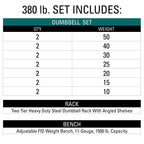 Xmark'S Two Tier Heavy Duty Steel Dumbbell Rack, 380 Lbs. Of Xmark'S Superior Rubber Coated Hex Dumbbells And Adjustable Weight