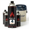 TECHEF 4 Pack x 8oz Butane Gas Fuel Canisters Cylinders Tin with Dual Safety System for Portable Gas Stoves, Camping Stoves, Gas