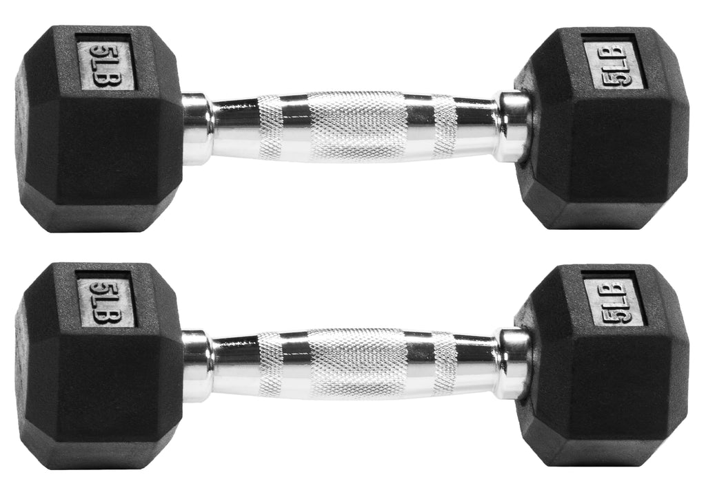 Fitvids Rubber Encased Exercise & Fitness Hex Dumbbell, Hand Weights With Anti-Slip Metal Handle For Home Gym, Multiple Sizes