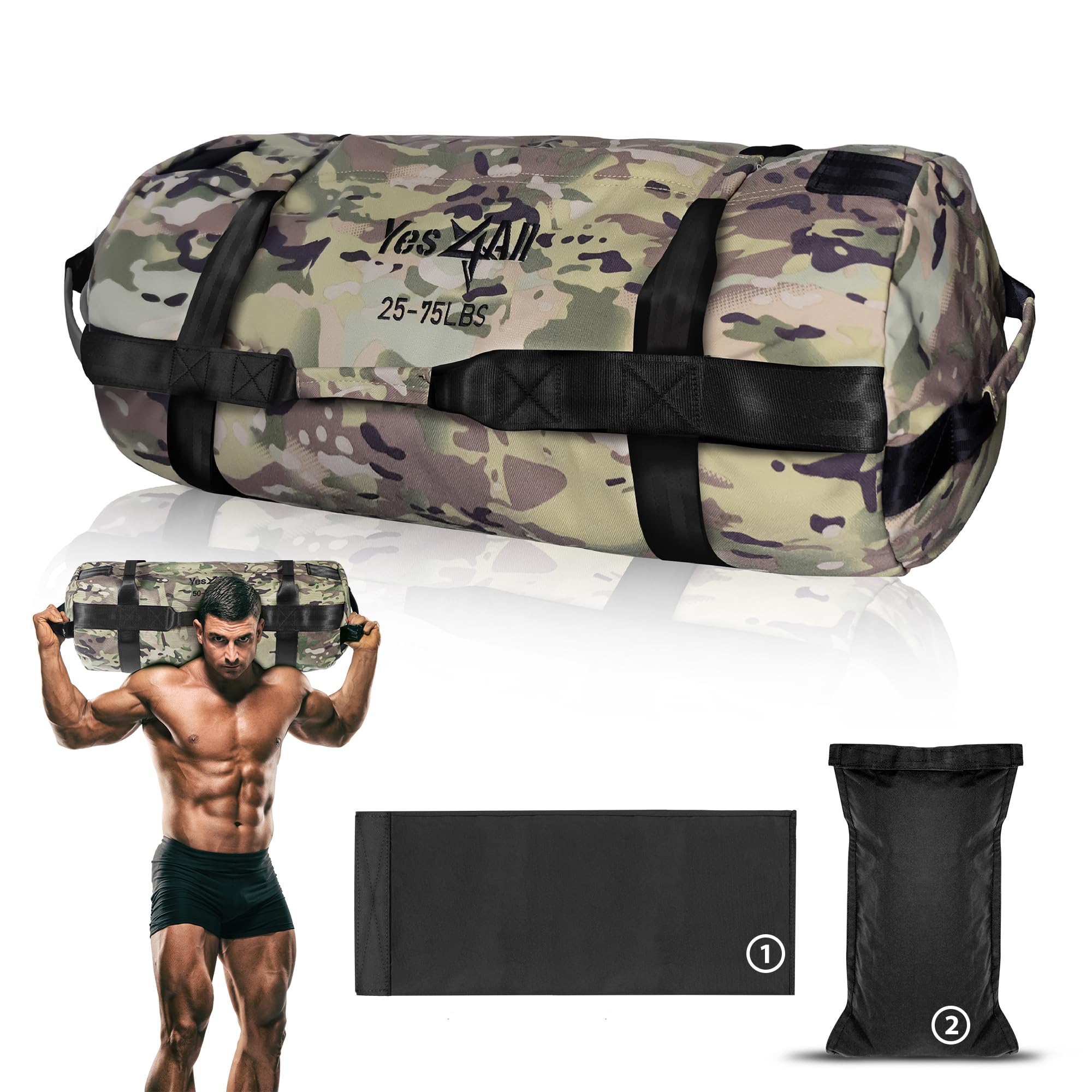 Yes4All Workout Sandbags, Heavy Duty Sandbags For Fitness, Conditioning, Mma & Combat Sports - Camouflage - M