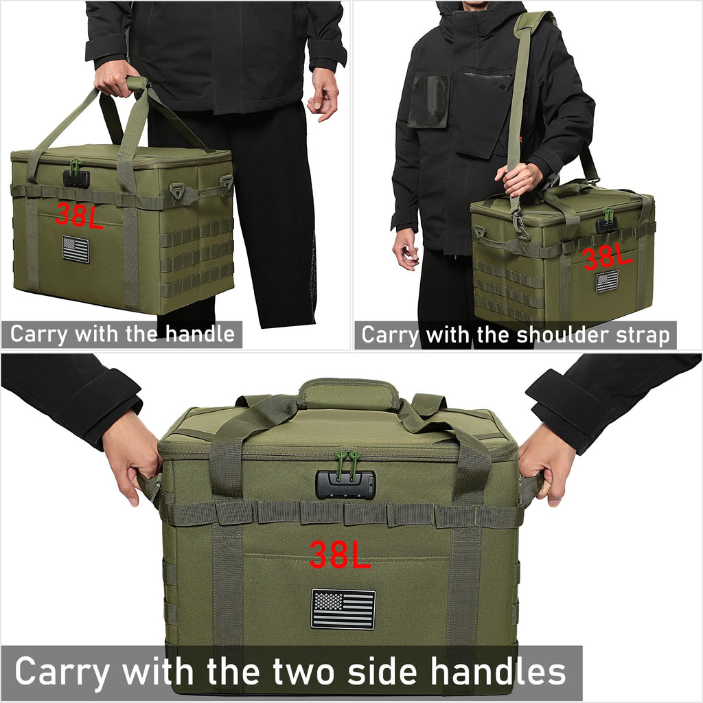 Lemubeane Tactical Camping Storage Bag - 57L Utility Tote Bag Organizer With Combination Lock And Shoulder Straps (Army Green, 5