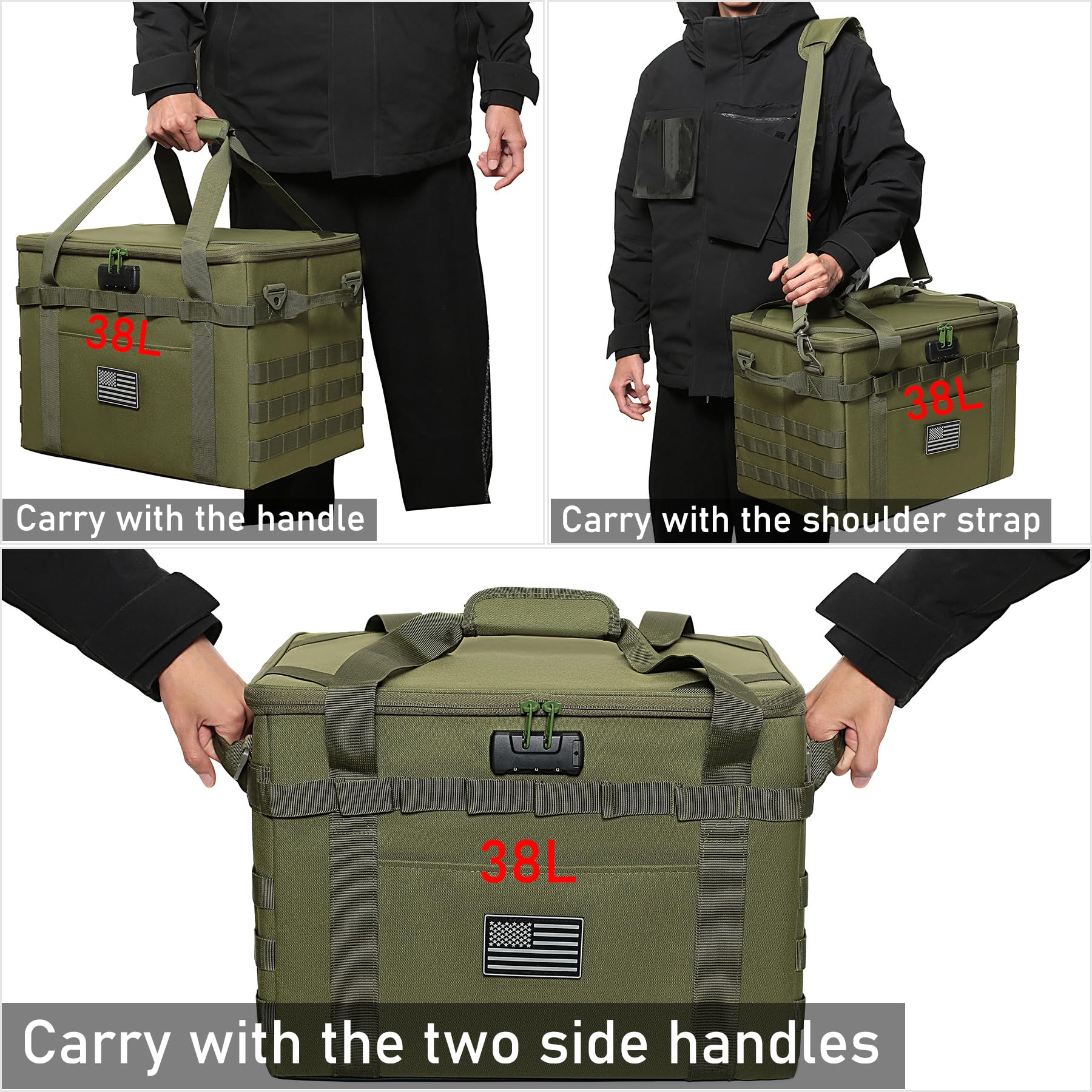 Lemubeane Tactical Camping Storage Bag - 57L Utility Tote Bag Organizer With Combination Lock And Shoulder Straps (Army Green, 5