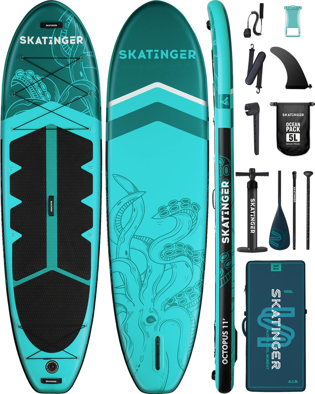 Skatinger 11'X34'' Extra Wide Inflatable Paddle Board, Up To 420Lbspaddle Boards For Adults, Stable Stand Up Paddle Board, 2 Peo