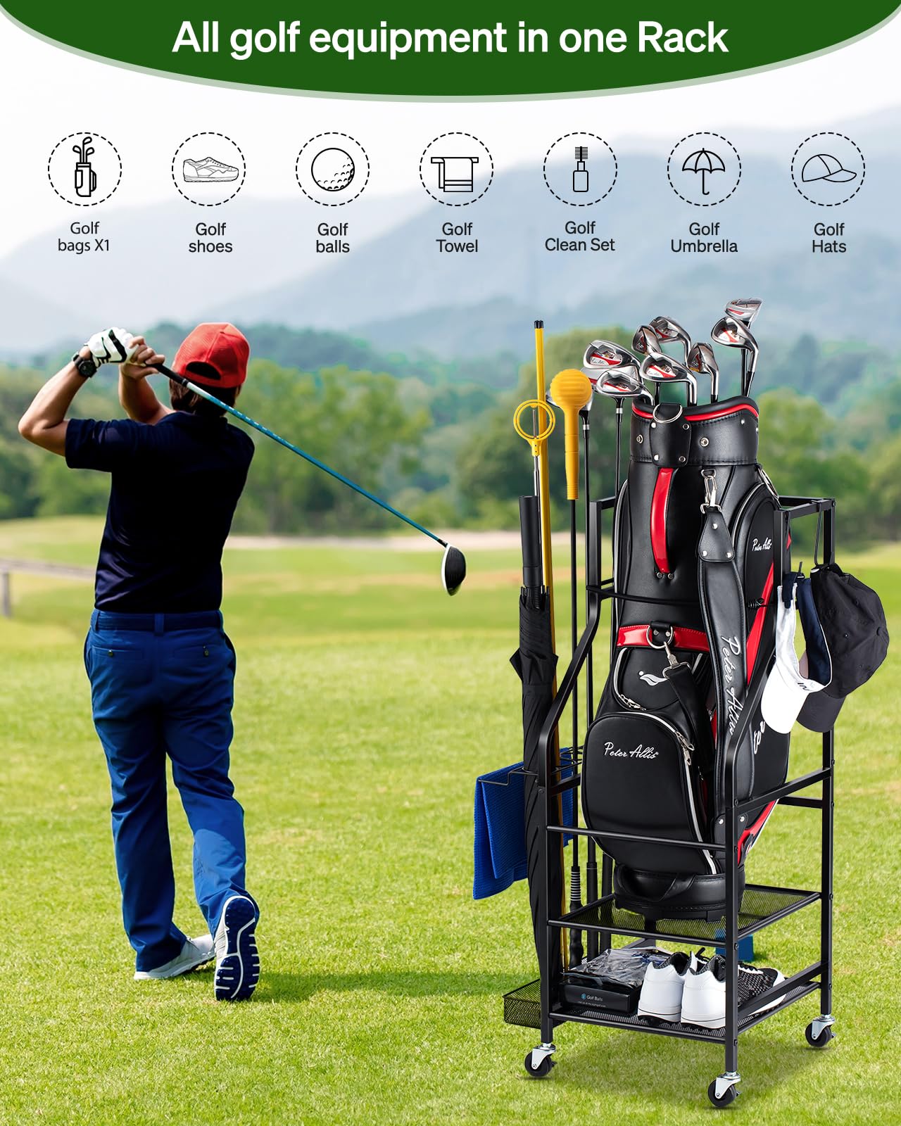 Fhxzh Golf Bags Storage Garage Organizer Golf Bag Stand Fit Single Golf Bags, Golf Clubs, And Golf Equipment Accessories, Golf B