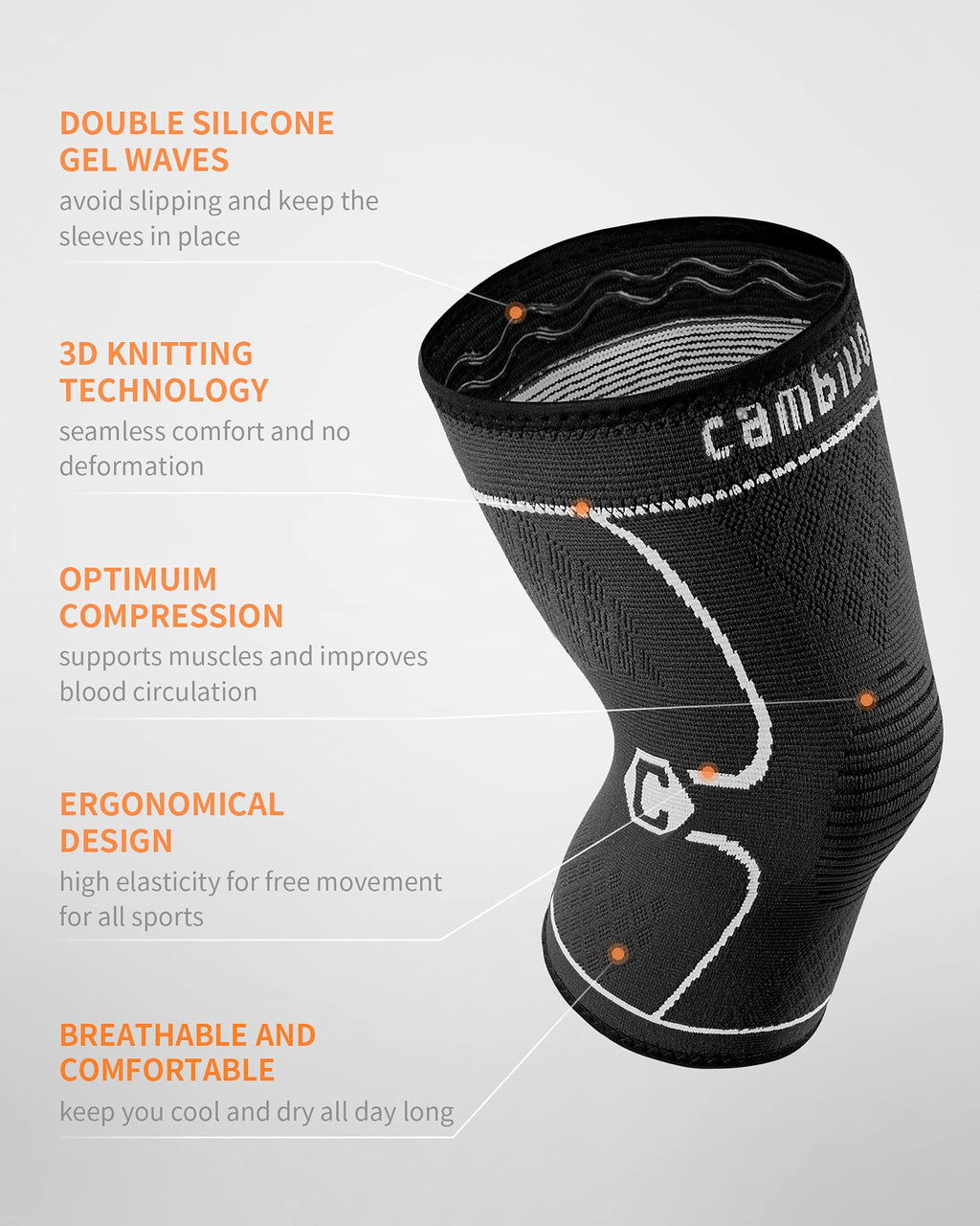 Cambivo 2 Pack Knee Brace, Knee Compression Sleeve For Men And Women, Knee Support For Running, Workout, Gym, Hiking, Sports (Gr