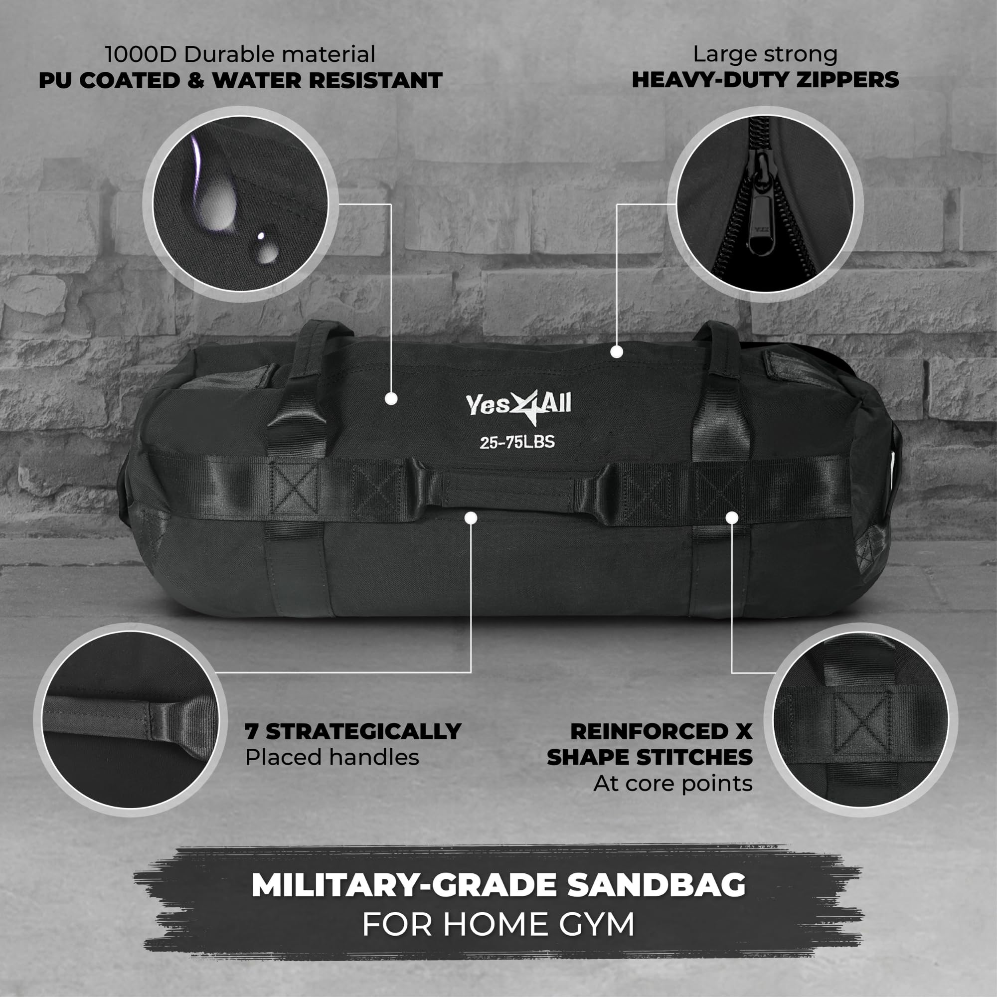 Yes4All Workout Sandbags, Heavy Duty Sandbags For Fitness, Conditioning, Mma & Combat Sports - Black - M