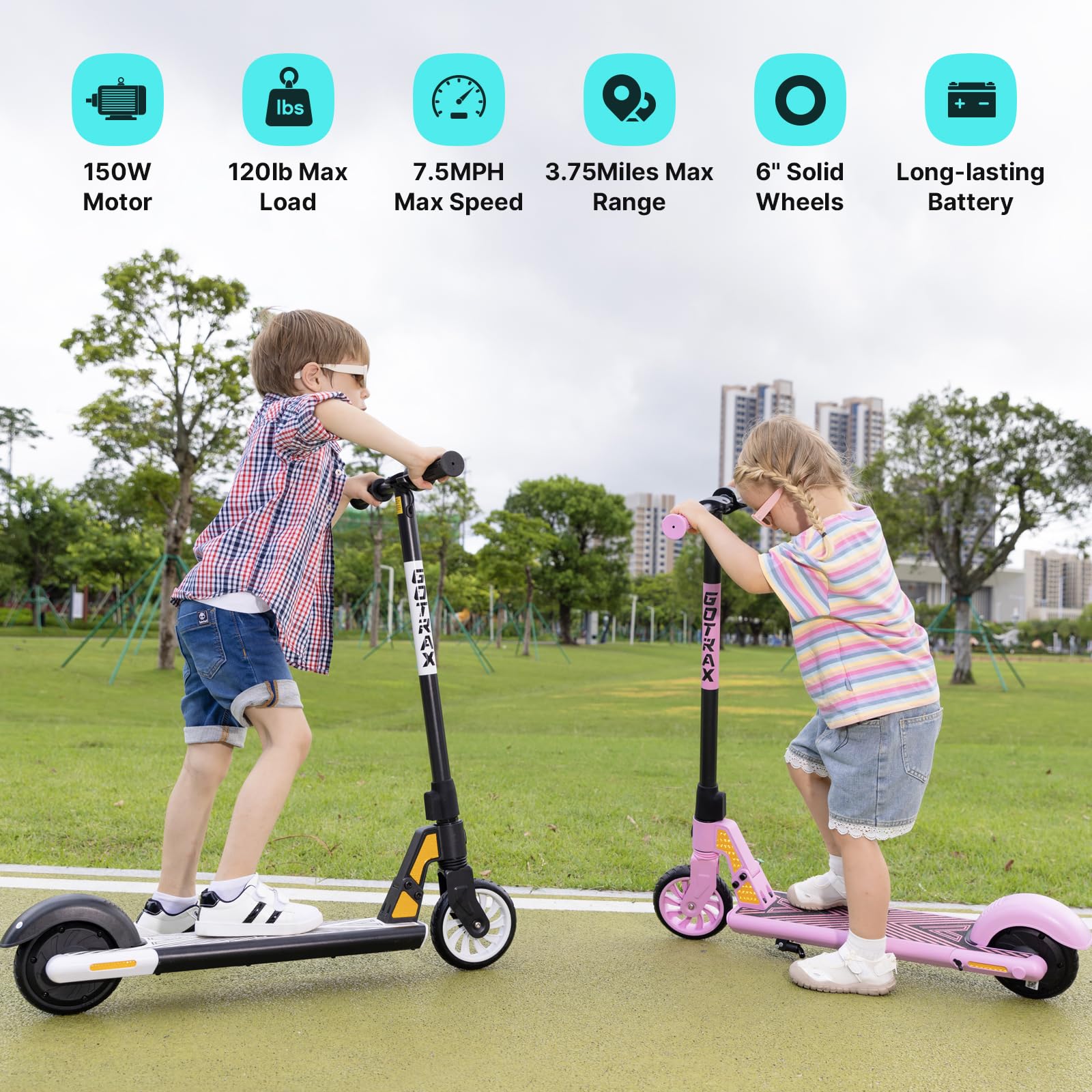 Gotrax GKS Mini Electric Scooter for Kids 6-12, Max 3.75 Miles & 7.5 Mph by 150W Motor, 6 Wheel, Thumb Control Easy to Ride &