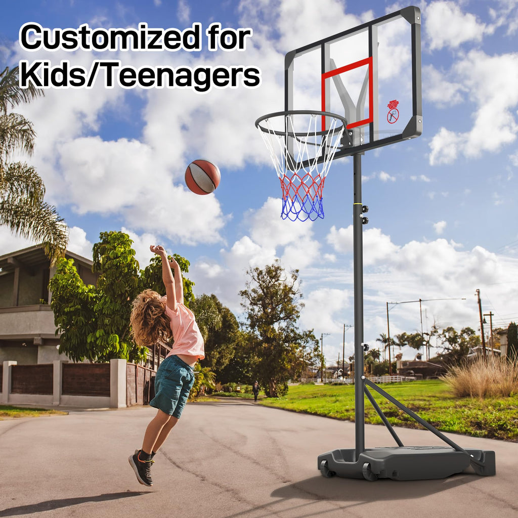 Yohood Kids Basketball Hoop Outdoor 4.82-8.53ft Adjustable, Portable Basketball Hoops & Goals for Kids/Teenagers/Youth in Backya