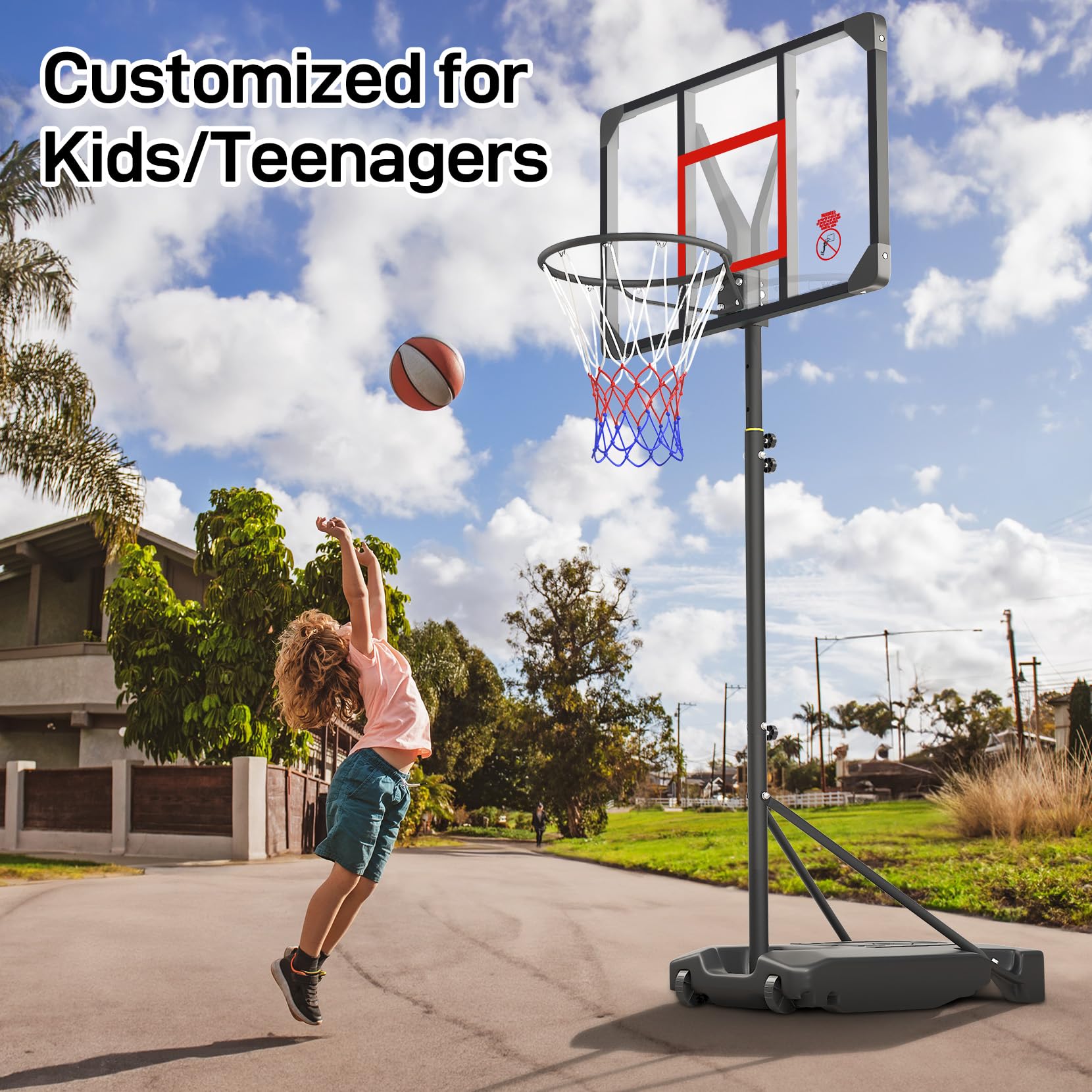 Yohood Kids Basketball Hoop Outdoor 4.82-8.53ft Adjustable, Portable Basketball Hoops & Goals for Kids/Teenagers/Youth in Backya
