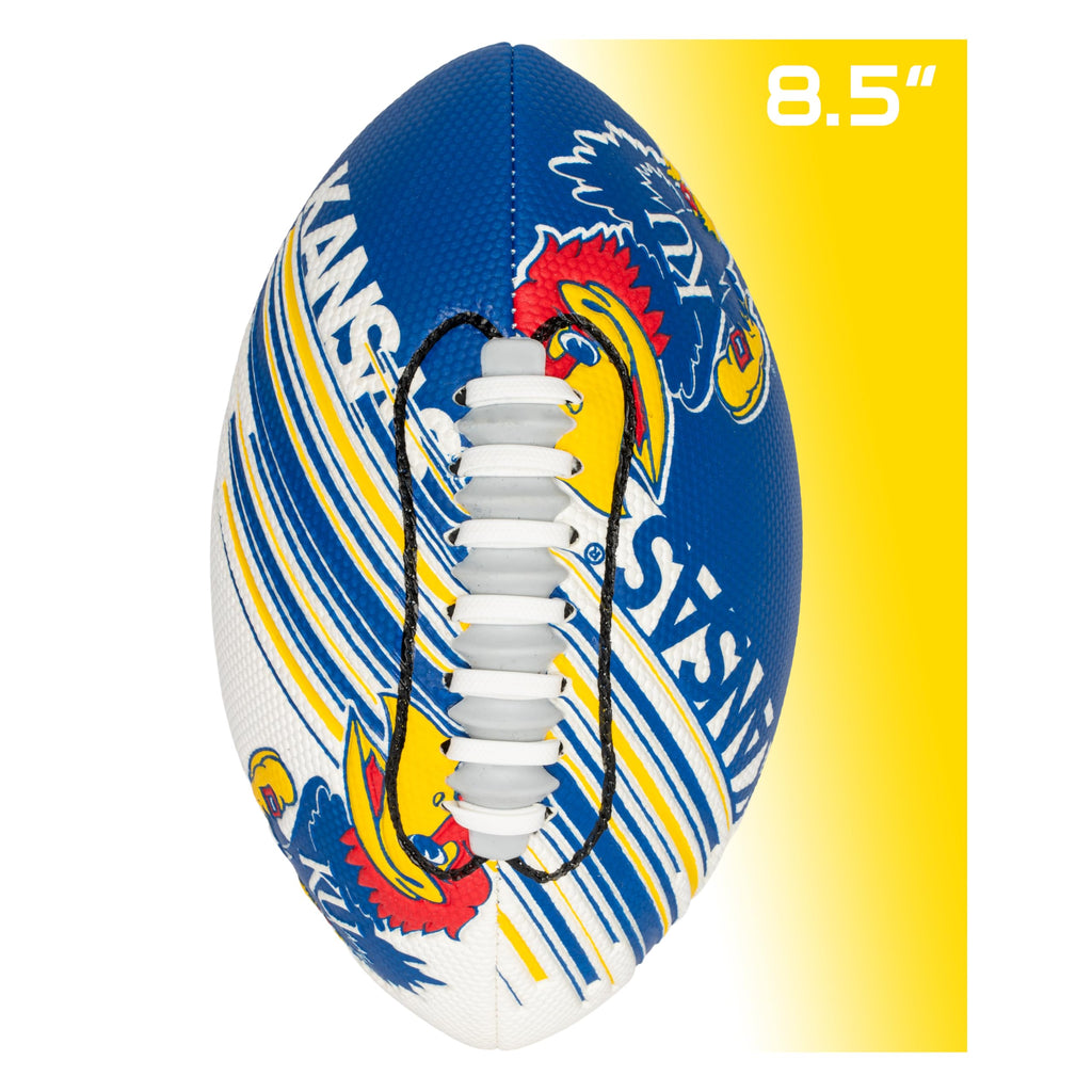 Franklin Sports Kansas Jayhawks Foam Football - Youth Mini Football For Kids - 8.5'' Junior Soft Foam Ball - Spacelace Easy Grip