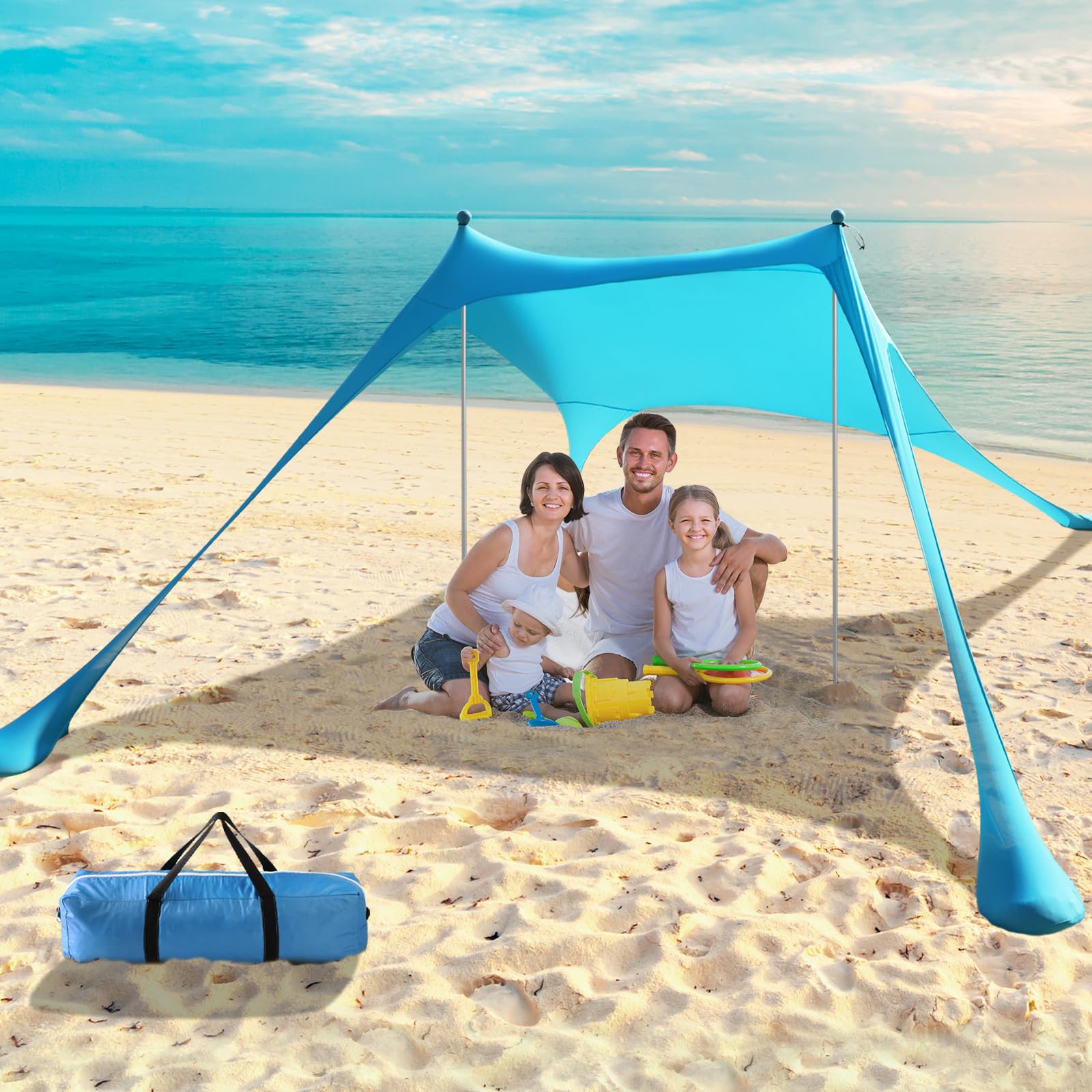 Beach Tent Sun Shelter - 10 X 10 Ft Beach Canopy Upf50+ Uv Protection With Sandbags, Poles, Grond Pegs And Anti-Wind Ropes For F