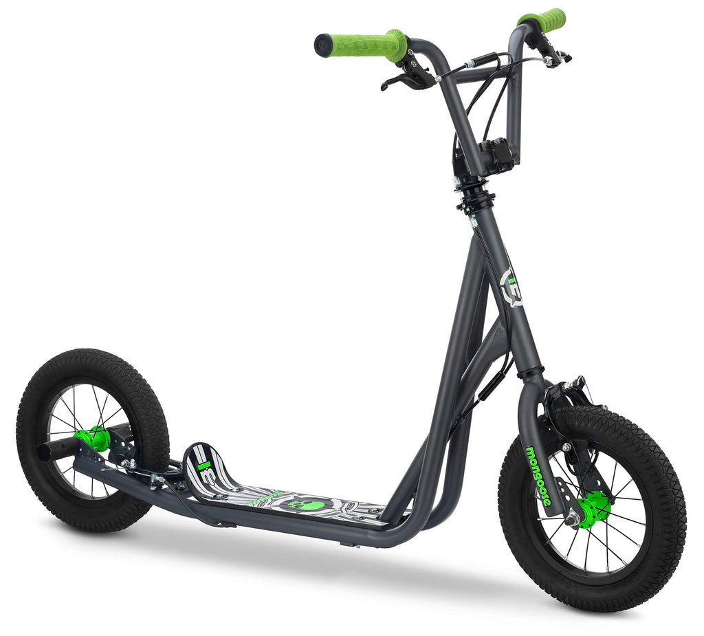 Mongoose Expo Scooter, Ages 6+, 12-Inch Air-Filled Wheels, BMX-Style Handlebars, Steel Frame, Wide Foot Deck, Axle Pegs, Freesty